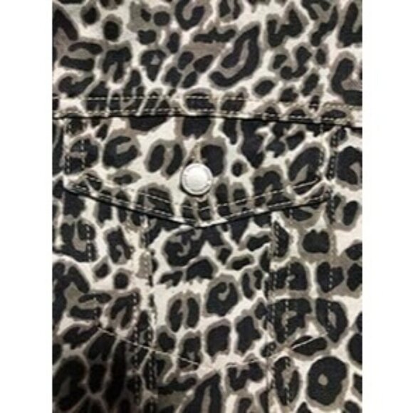 Women's Oversize Vintage Denim Jacket Long Sleeve Loose Jean Trucker Leopard - Picture 8 of 8